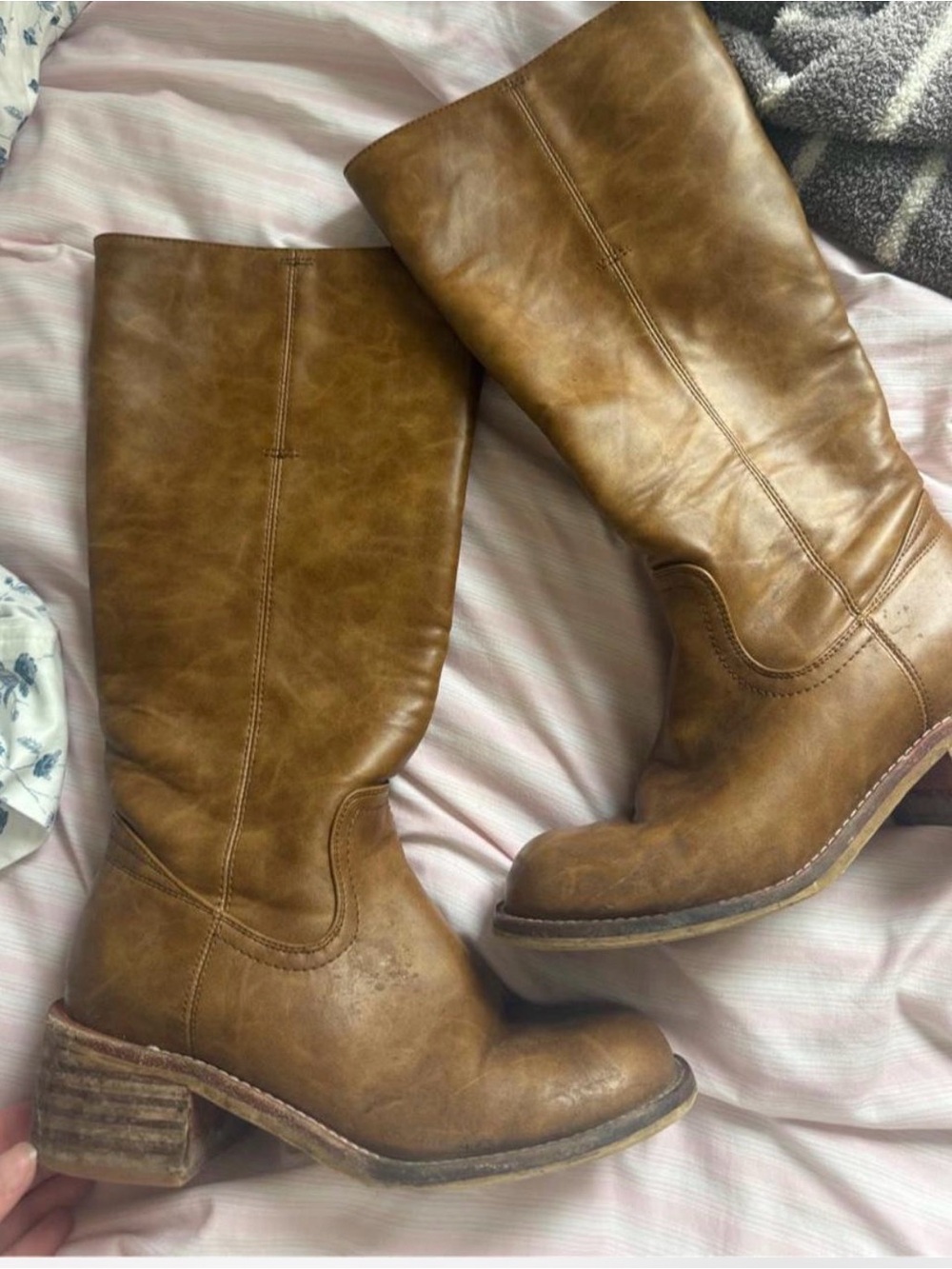 Amazon Women's Cognac Brown Leather Mid-Calf Riding Boots